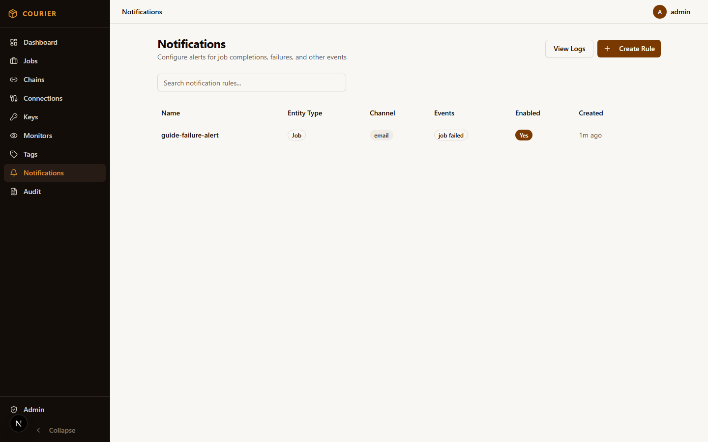 Notification configurations for job success and failure alerts